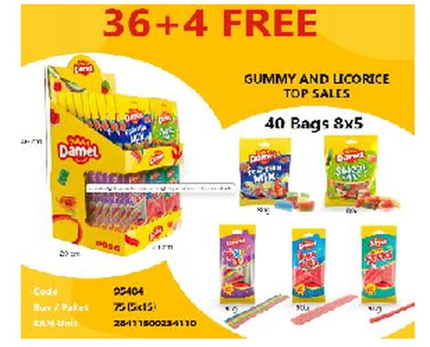Expositor Gominoñas 80g 36+4U. Damel
